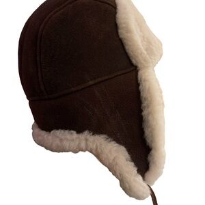 Sheep and leather brown aviator hat